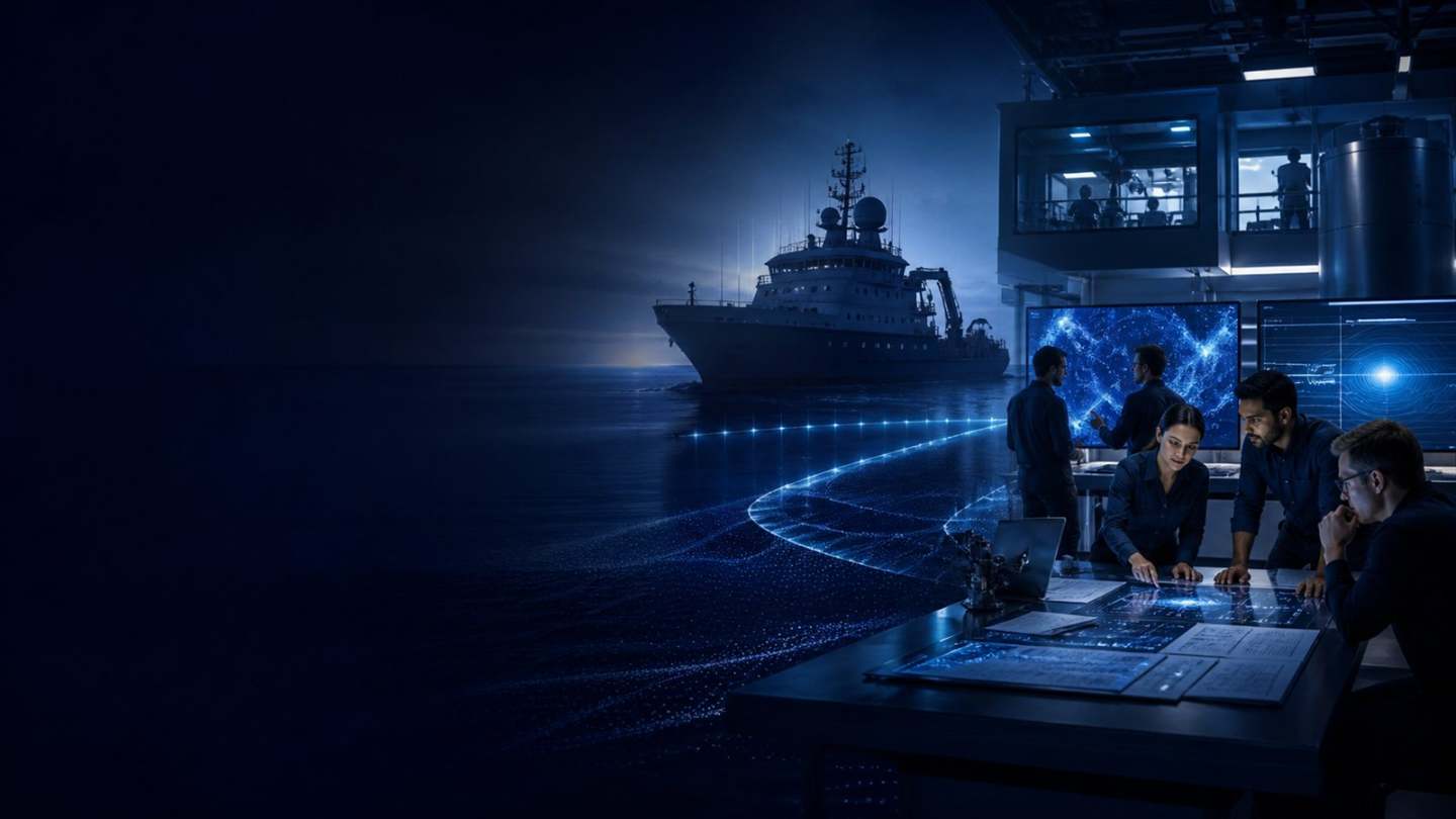 Engineers reviewing a marine component and CAD model